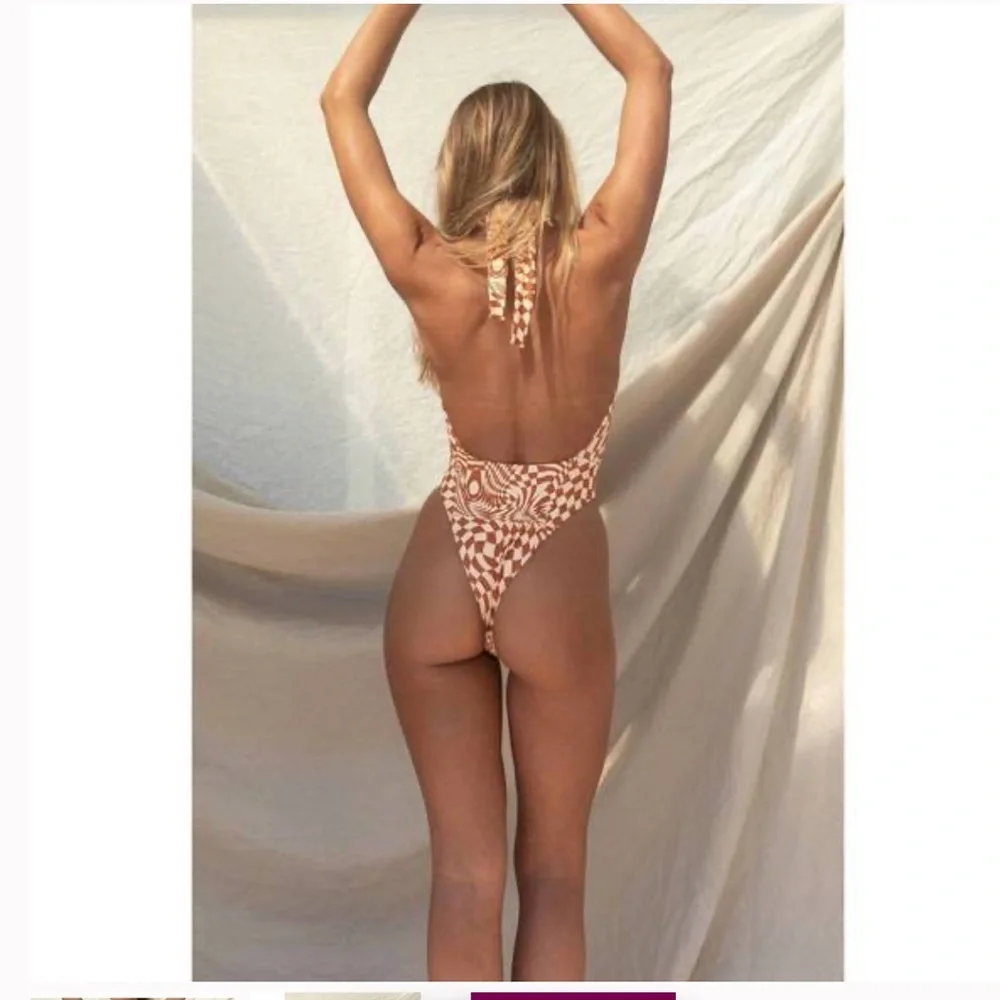 NWT STONE FOX SWIM - azalea one-piece swimsuit in caramel check size small_3